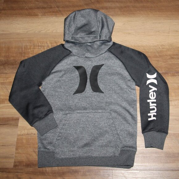 LIKE NEW Little Boy SIZE 6 HURLEY Gray Colorblock Dri Fit Hoodie Logo Sweatshirt - Picture 1 of 3